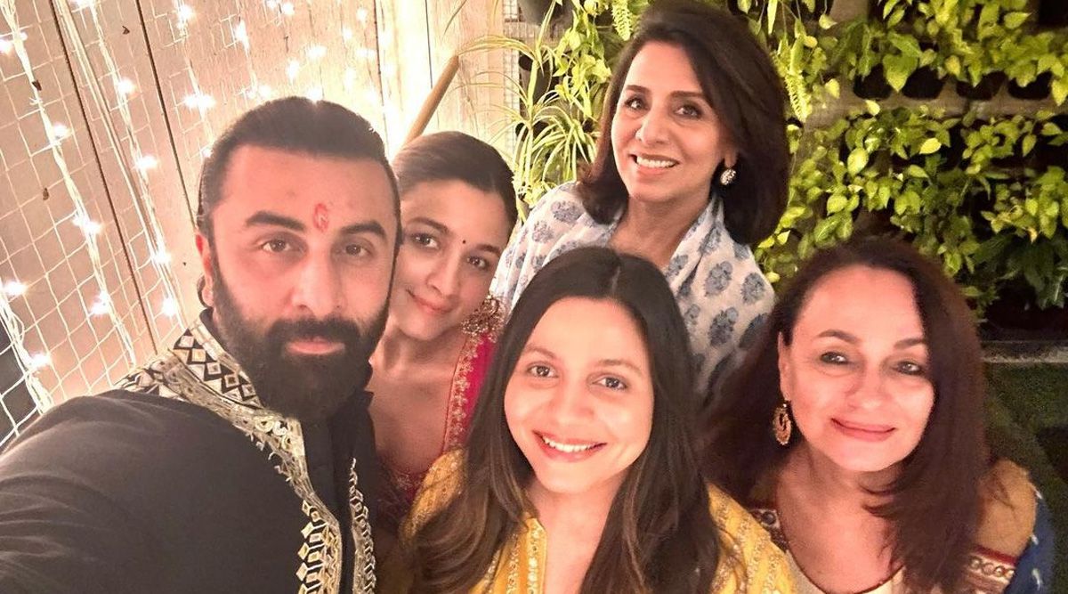 With Neetu Kapoor and Soni Razdan, Alia Bhatt and Ranbir Kapoor celebrate their first Diwali together after getting married
