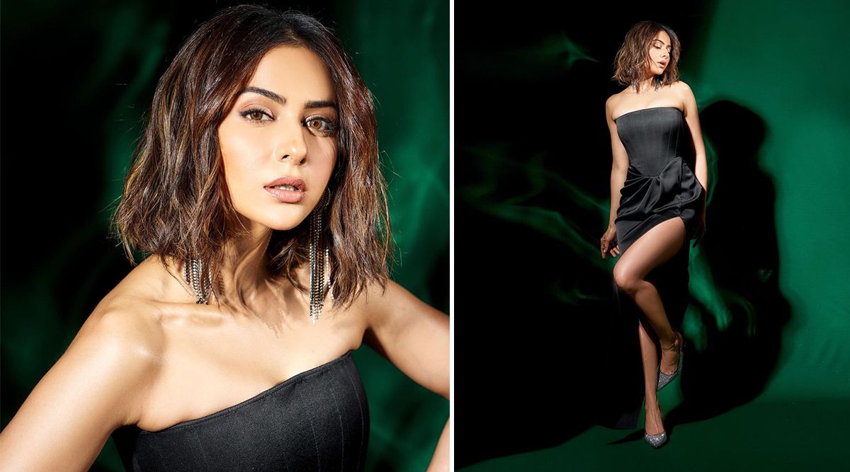 Rakul Preet Singh’s latest hot and sexy look in a black thigh-high slit dress