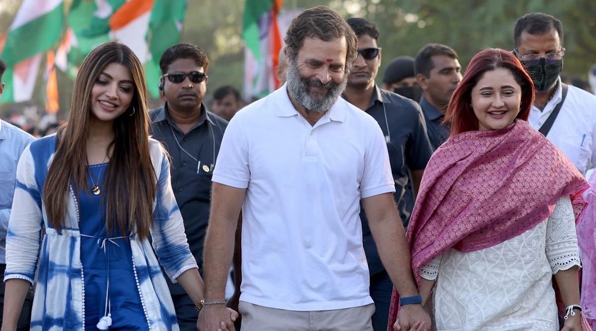 Rahul Gandhi, Rashmi Desai and Akanksha Puri hold hands: Bharat Jodo Yatra