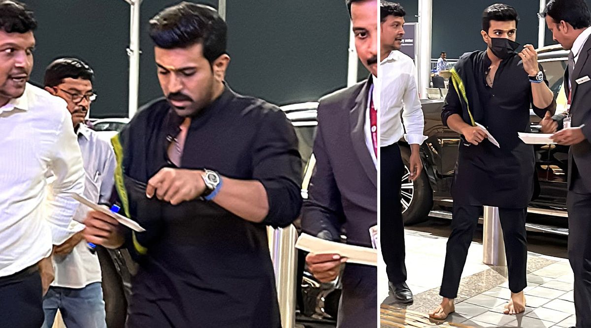 Ram Charan's fans fall for his simplicity as seen walking barefoot at the airport heading to Oscars 2023; WATCH!