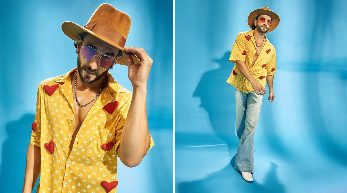 Ranveer Singh flaunts an unusual yellow Bandhej shirt with red hearts! Check out pics here