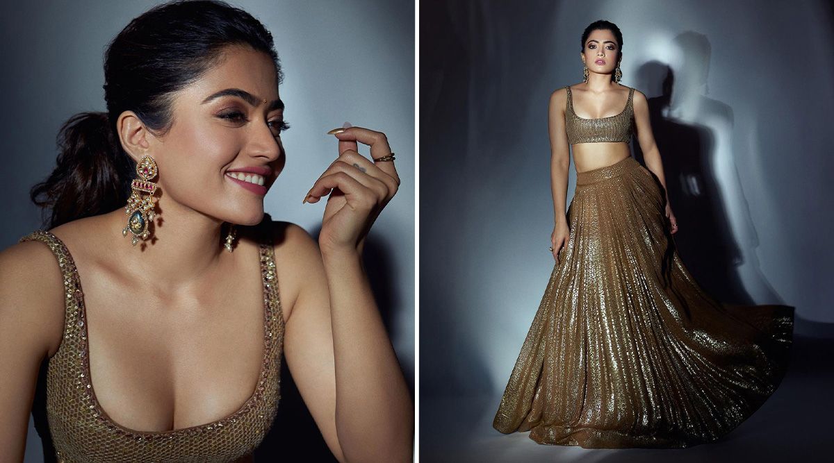 Fans drop fire emoji as Rashmika Mandanna posts pictures looking absolutely mesmerizing in a golden lehenga on her Instagram