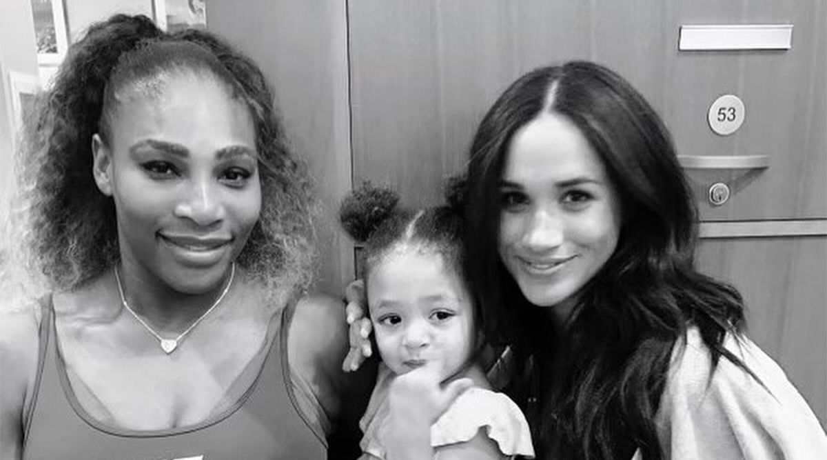 Serena Williams and Meghan Markle pose as the Duchess houses her as the first guest in her new podcast
