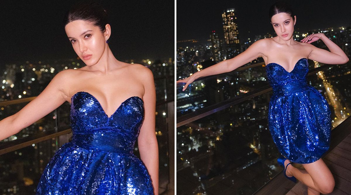Shanaya Kapoor nails the glitzy girl look in THIS blue sparkly strapless dress and a sleek bun; Check out!