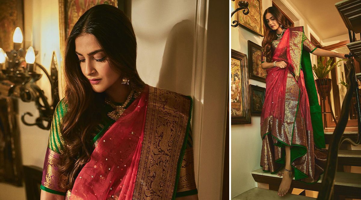 Sonam Kapoor, who recently embraced motherhood, celebrated Karwa Chauth, and she looked beautiful in her festive look