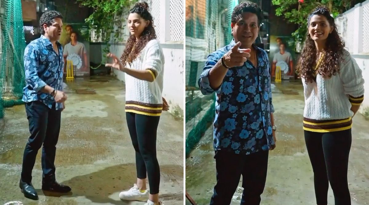 Ghoomer: Saiyami Kher's BTS Moments as Sachin Tendulkar Teaches Her CRICKET Is The Most TRENDING THING On The Internet Today! (Watch Video)