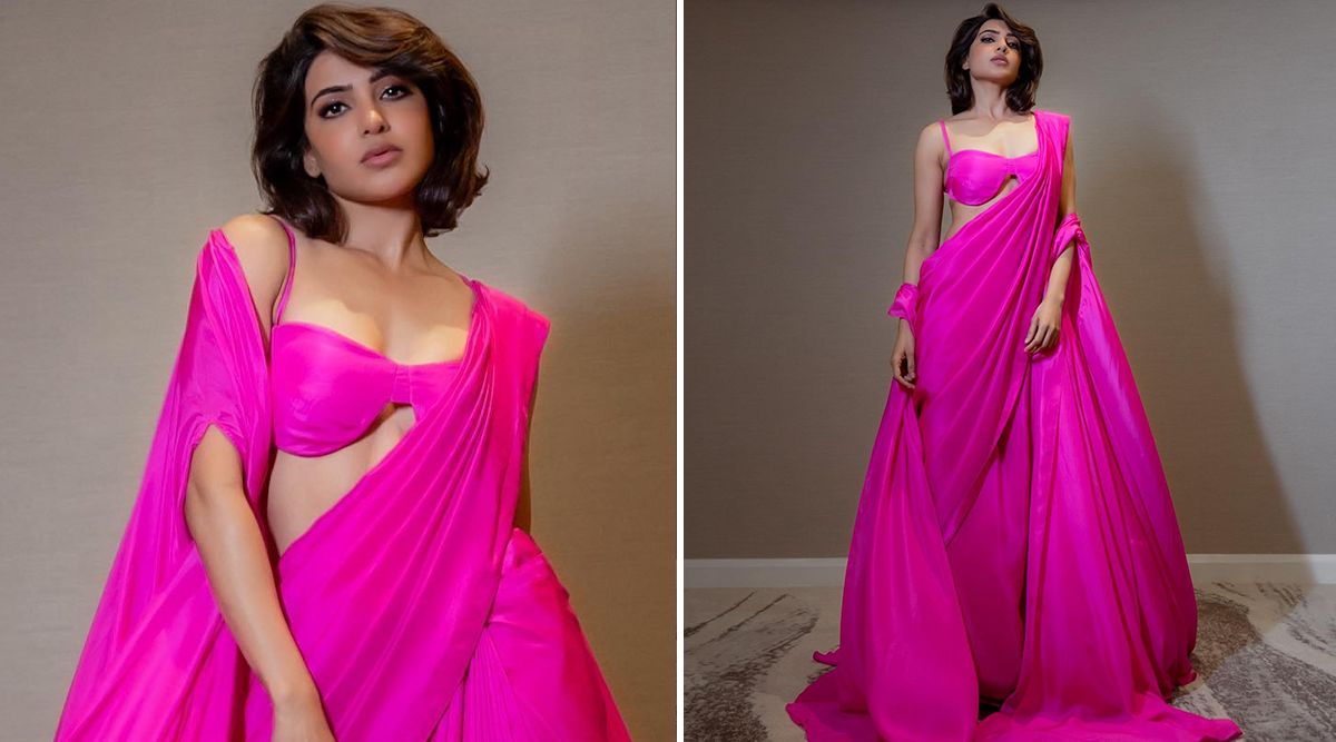 Samantha Ruth Prabhu dazzles in a breathtaking hot pink saree with wire-free bralette