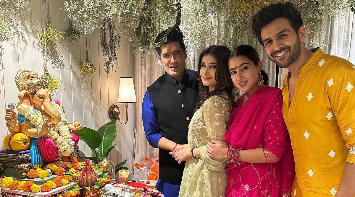 Ganesh Chaturthi 2023: Sara Ali Khan Visits Kartik Aaryan’s House For Ganpati Darshan, Sarthik Fans Go SWOONING Over Them! (View Post)