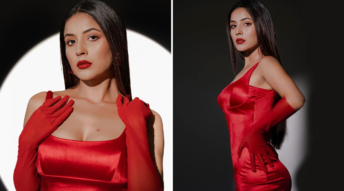Shehnaaz Gill Poses Looks Nothing Less Than A BOMBSHELL In A Red Lipstick Paired With A Monochrome Outfit! (View Pics)