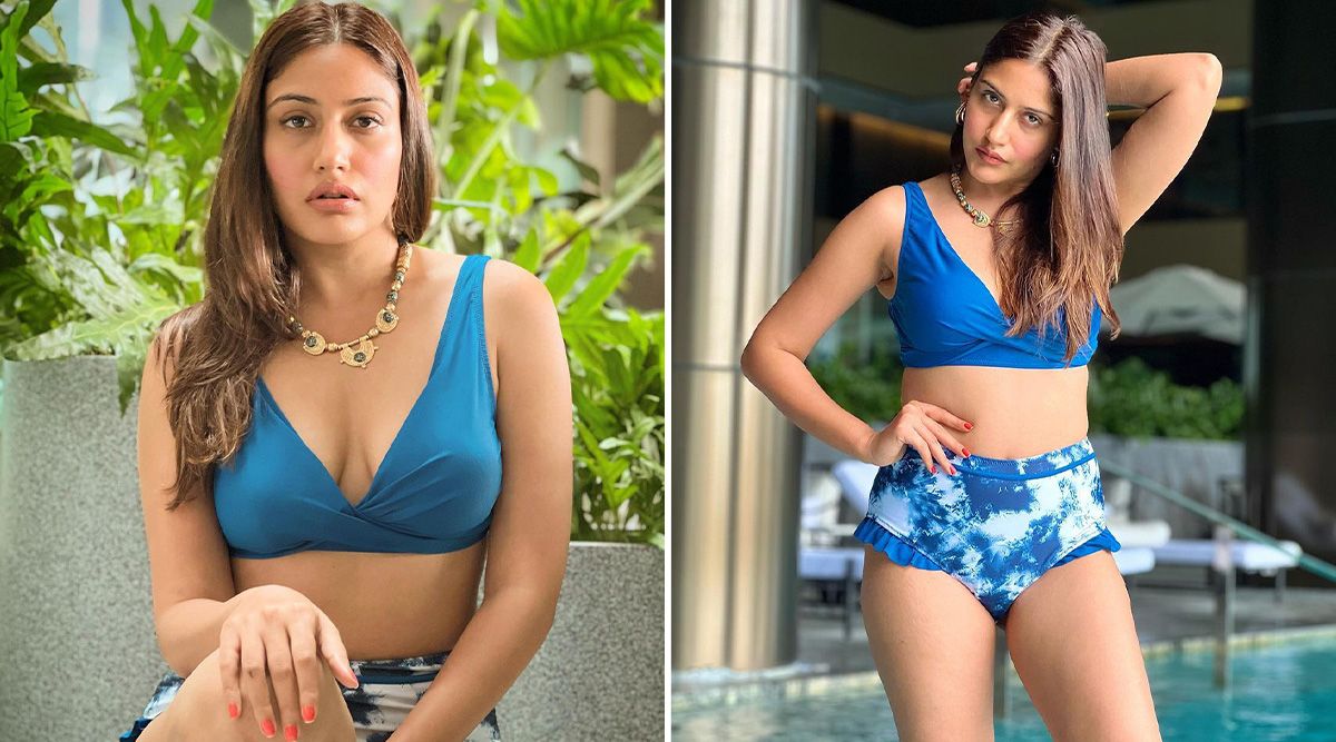 It's all about the pool fashion as Surbhi Chandna dazzles in an Angel Croshet high-waisted blue bikini
