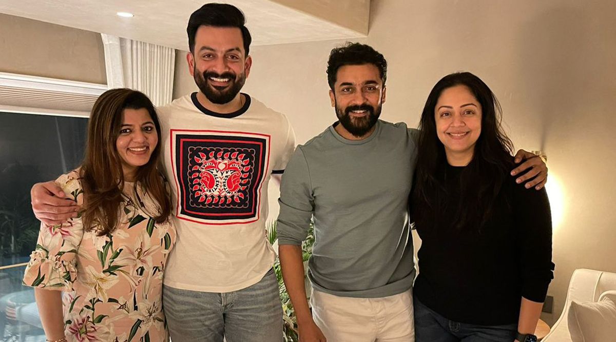 Suriya, Jyothika with Prithiviraj Sukumaran and wife Surpiya Menon, all in one frame; shares pictures on social media