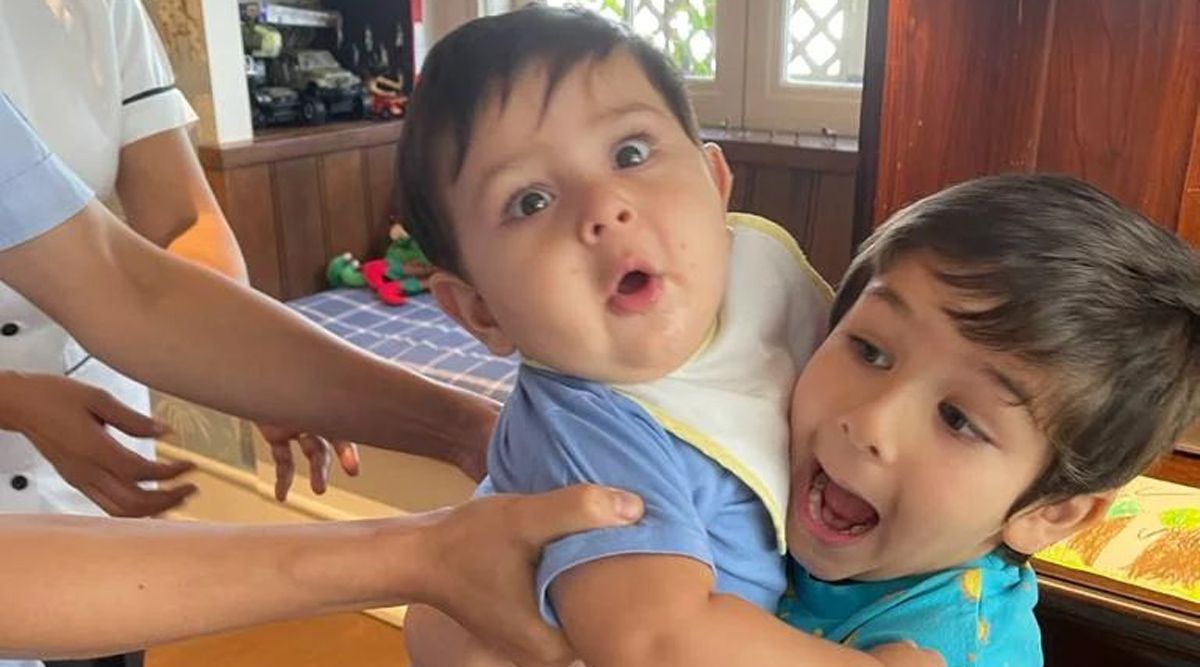Taimur struggles as he tries to hold baby brother Jeh; Saba Ali Khan calls him a 'protective older bhaijaan'