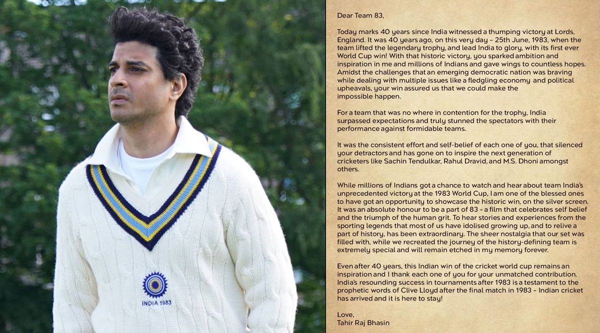 83 Actor Tahir Bhasin Pens Letter Of Gratitude To 1983 World Cup Winning Team