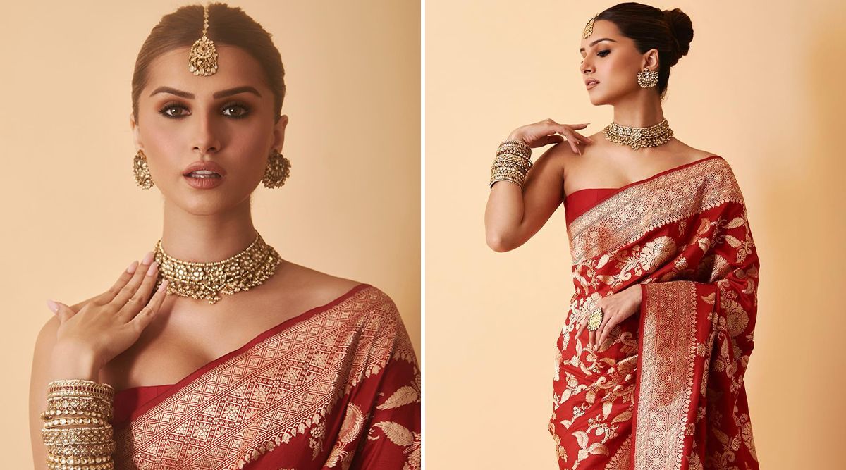 WOW! Tara Sutaria Looks RESPLENDENT In A Red Banarasi Saree Enhancing Her Festive Looks! (View Post)