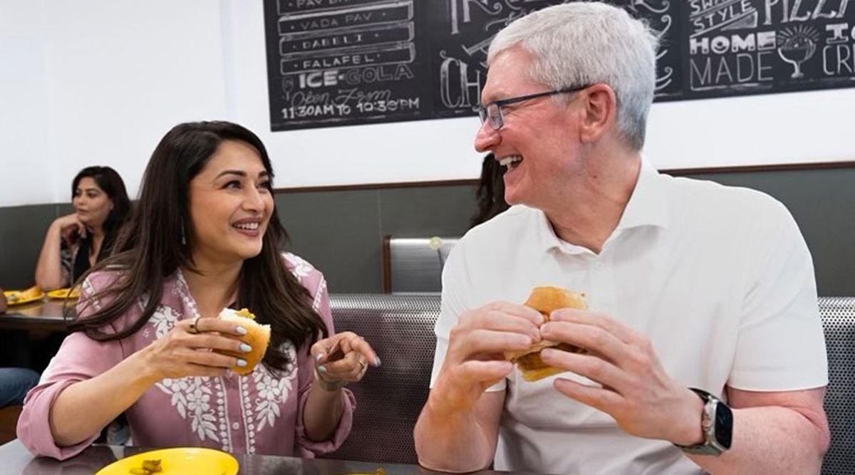 Yummilicious! Apple CEO Tim Cook Munches 'VADAPAV' With Madhuri Dixit As He Arrives in Mumbai; Here's His VERDICT On Mumbai's Popular Street Food (View Post)