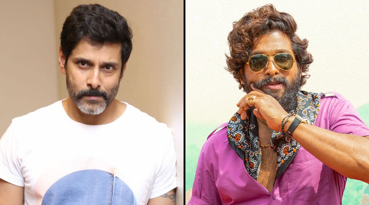 Chiyaan Vikram says Allu Arjun's signature dialogue from Pushpa in ten different ways, and the crowd loses it