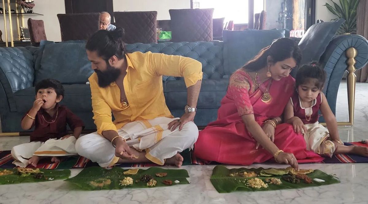 KGF star Yash’s wife Radhika Pandit shares an adorable family picture; Enjoys family feast with wife and kids on banana leaves