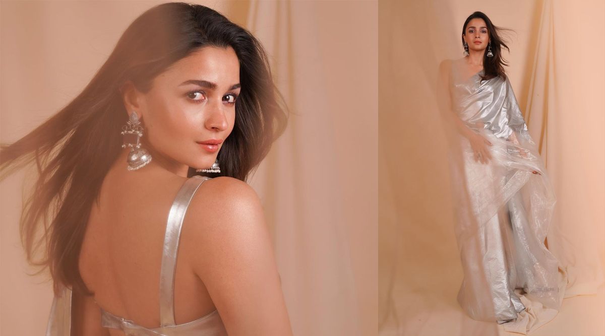 Alia Bhatt left the fans shook in a 25k silver upcycled saree and sleeveless blouse at the ITA Awards