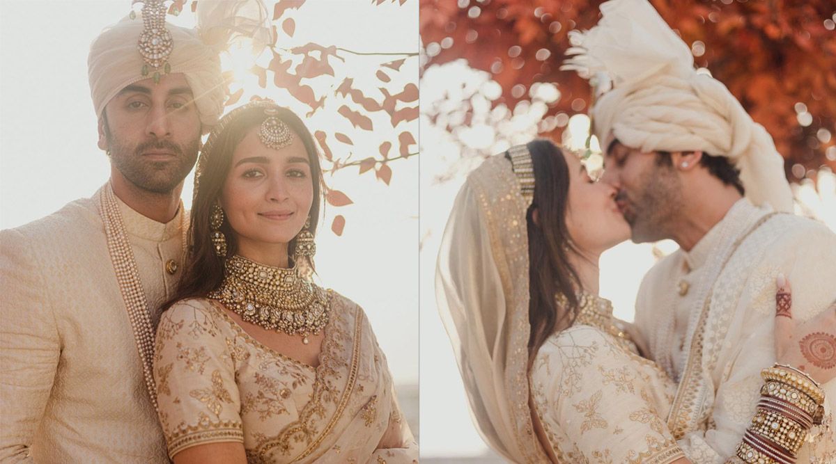 First pictures of Ranbir Kapoor and Alia Bhatt as husband and wife have been shared by the bride, the newlyweds seal their love with a kiss