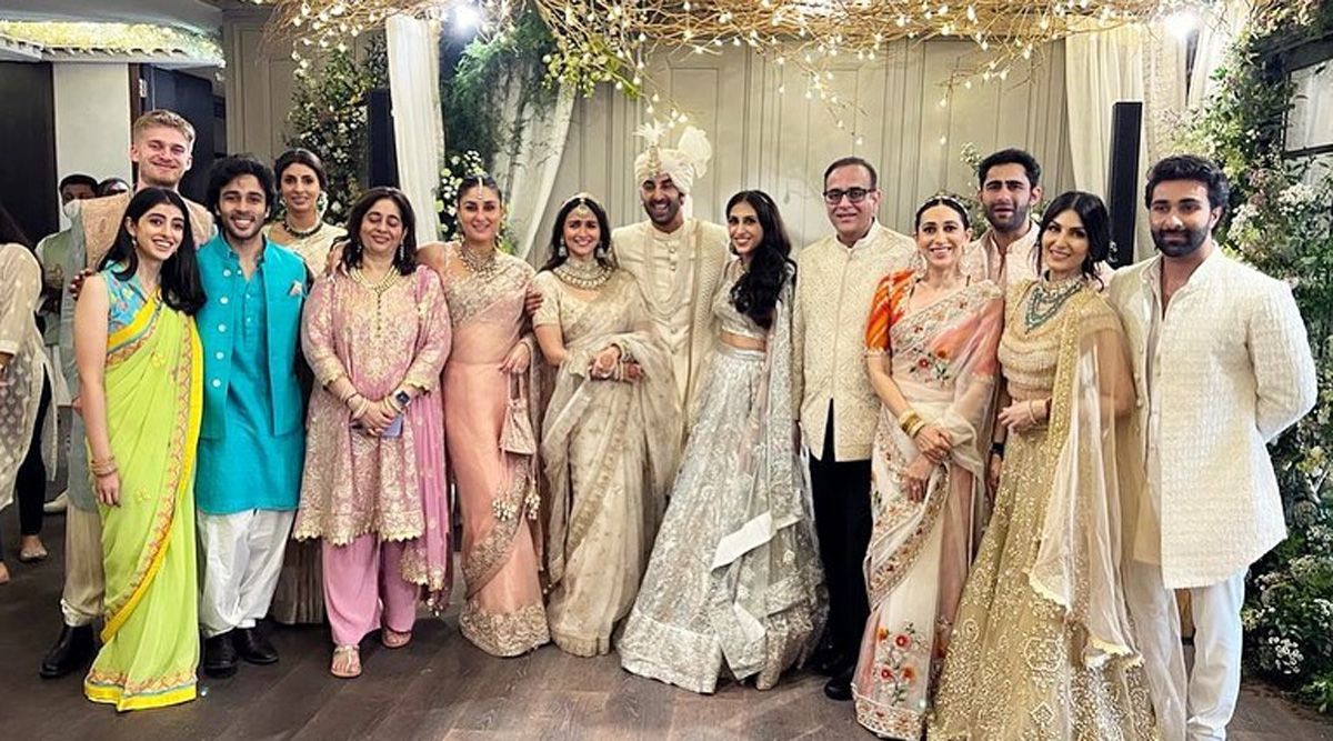 Alia Bhatt gets a warm welcome in the family by the Kapoors, Nandas, and Jains, pose with the groom and bride