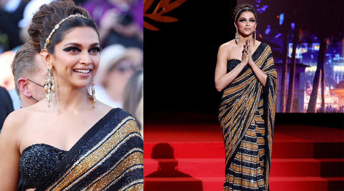 Deepika Padukone hits the Cannes red carpet in a Sabyasachi sari and says 'Namaste' to photographers