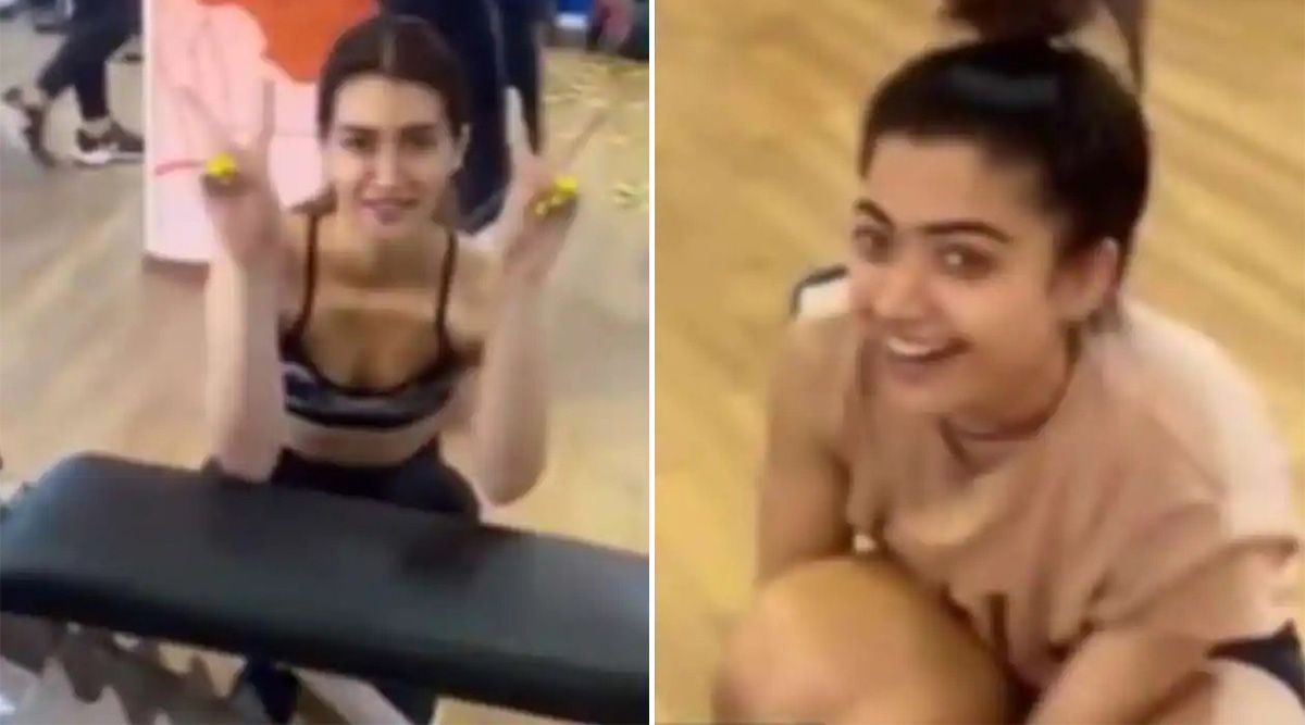 Rashmika Mandanna chit-chats with her gym partner Kriti Sanon while on a workout break