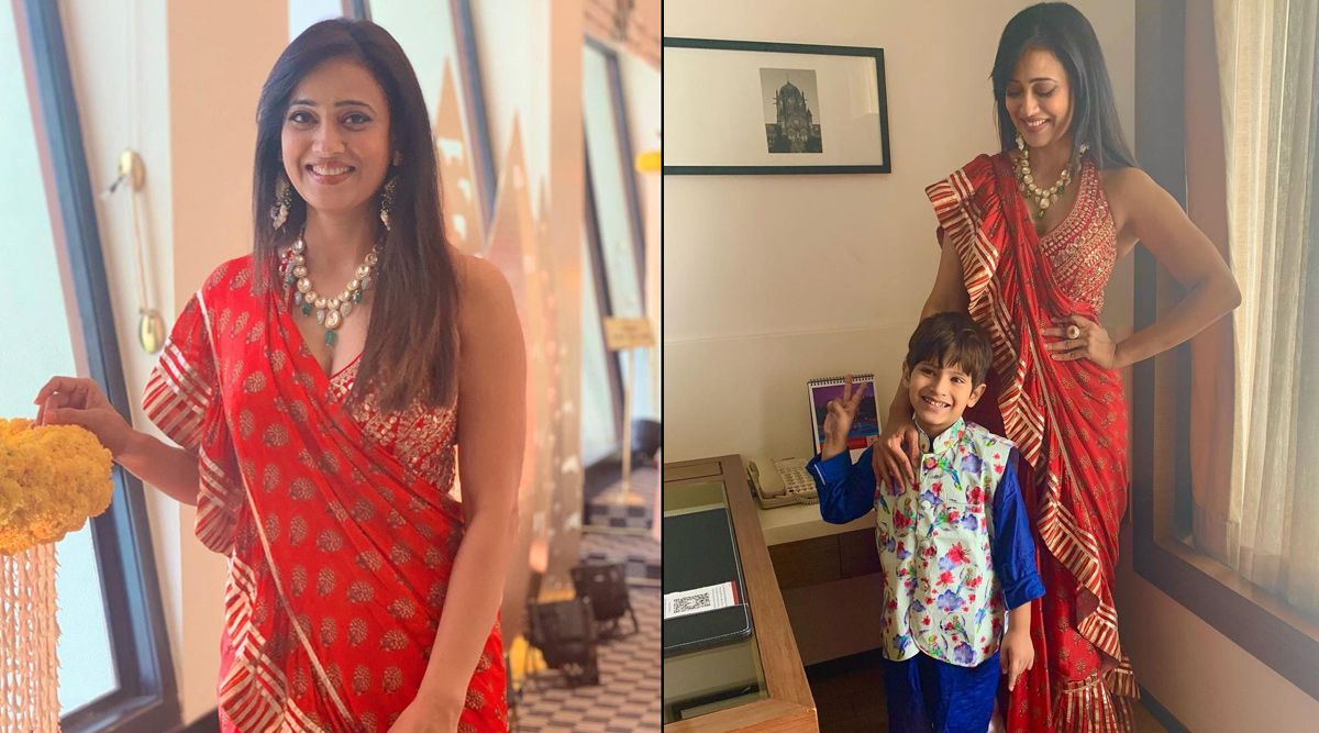 Shweta Tiwari looks stunning as she attends a wedding with her son