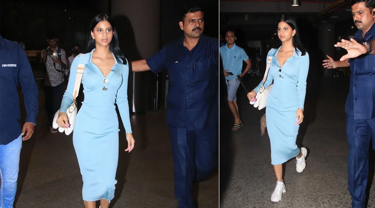 The 28,000 pastels blue ribbed bodycon dress Suhana Khan wears is ideal for a date night