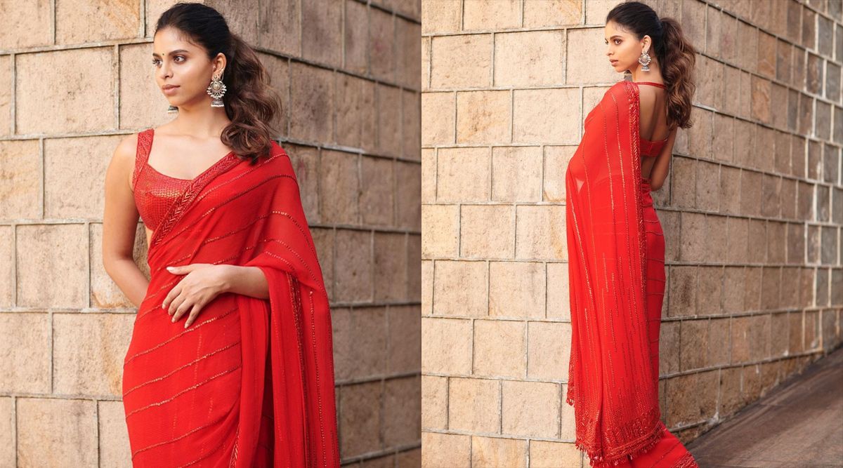 Suhana Khan flaunts her traditional side in a fiery red saree