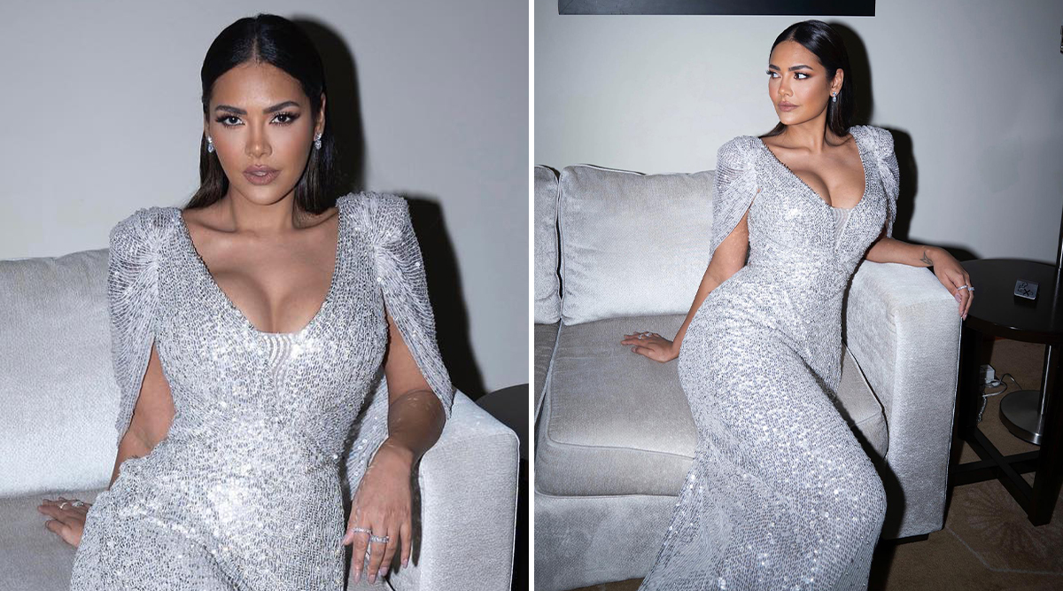 Esha Gupta dazzles in a deep-neck silver glittery shiny gown; Check out jaw-dropping pictures!