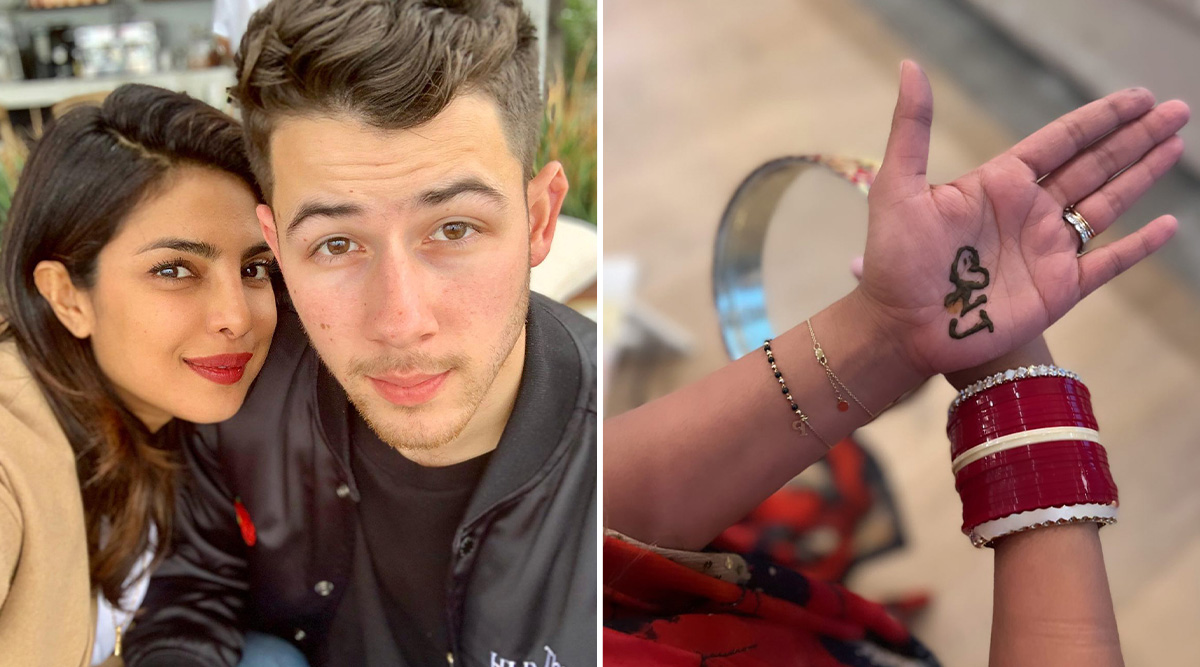 Priyanka Chopra celebrates Karwa Chauth by wearing crimson bangles and Mehendi that bears Nick Jonas' initials