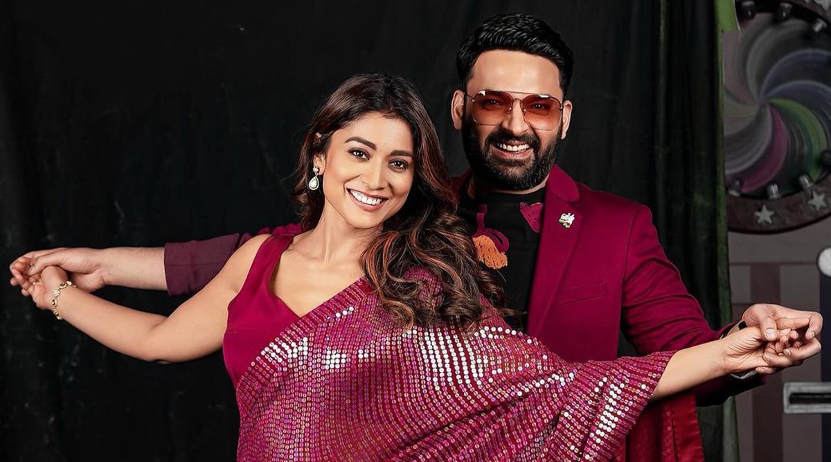 Take a look at how actor Kapil Sharma and Shriya Saran from Drishyam 2 match up in maroon